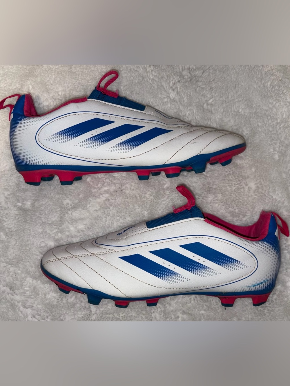adidas Kids White Blue Pink Soccer Cleats